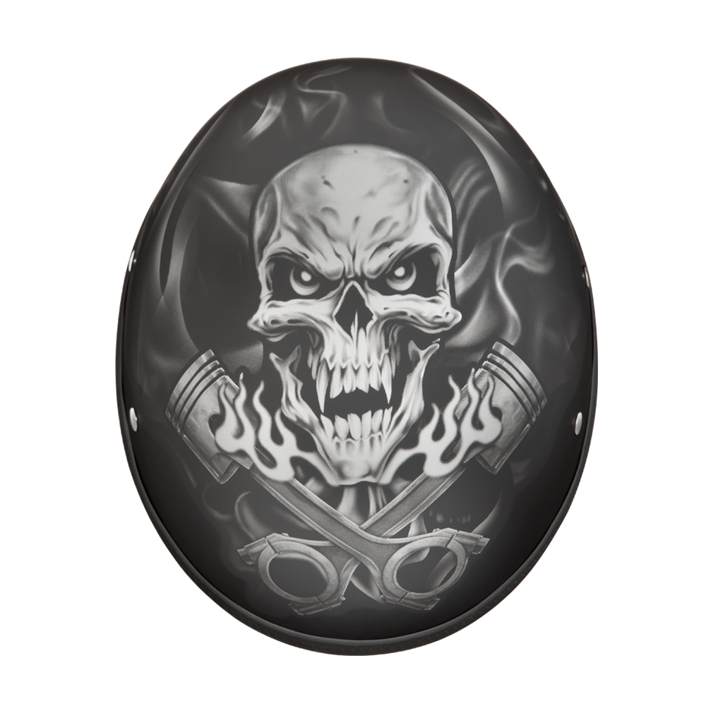 DOT Approved Daytona Motorcycle Half Face Helmet - Skull Cap Graphics for Men & Women, Scooters, ATVs, UTVs & Choppers - W/  Pistons Skull