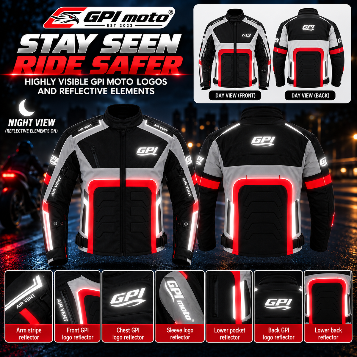 Men’s All-Season High Premium Quality Waterproof Motorcycle Jacket with 4 Pockets – Black/Beach/Red-