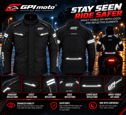 Men’s All-Season High Premium Quality Waterproof Motorcycle Jacket with Removable Armor – Full Black-
