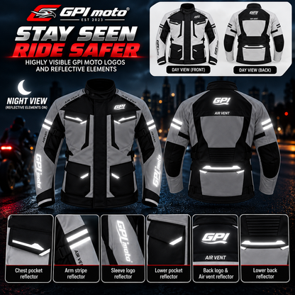 Men’s All-Season 7 Pockets Waterproof High Premium Quality Motorcycle Jacket – Beach/Black-