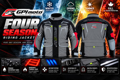 Chaqueta de moto para hombre, suave, ajustable y de alta calidad, para todas las estaciones, con 6 bolsillos, gris/negro