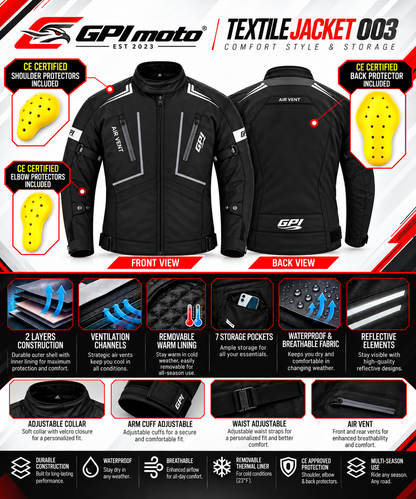 Chaqueta de moto para hombre, suave, ajustable y de alta calidad, para todas las estaciones, con 4 bolsillos, color negro