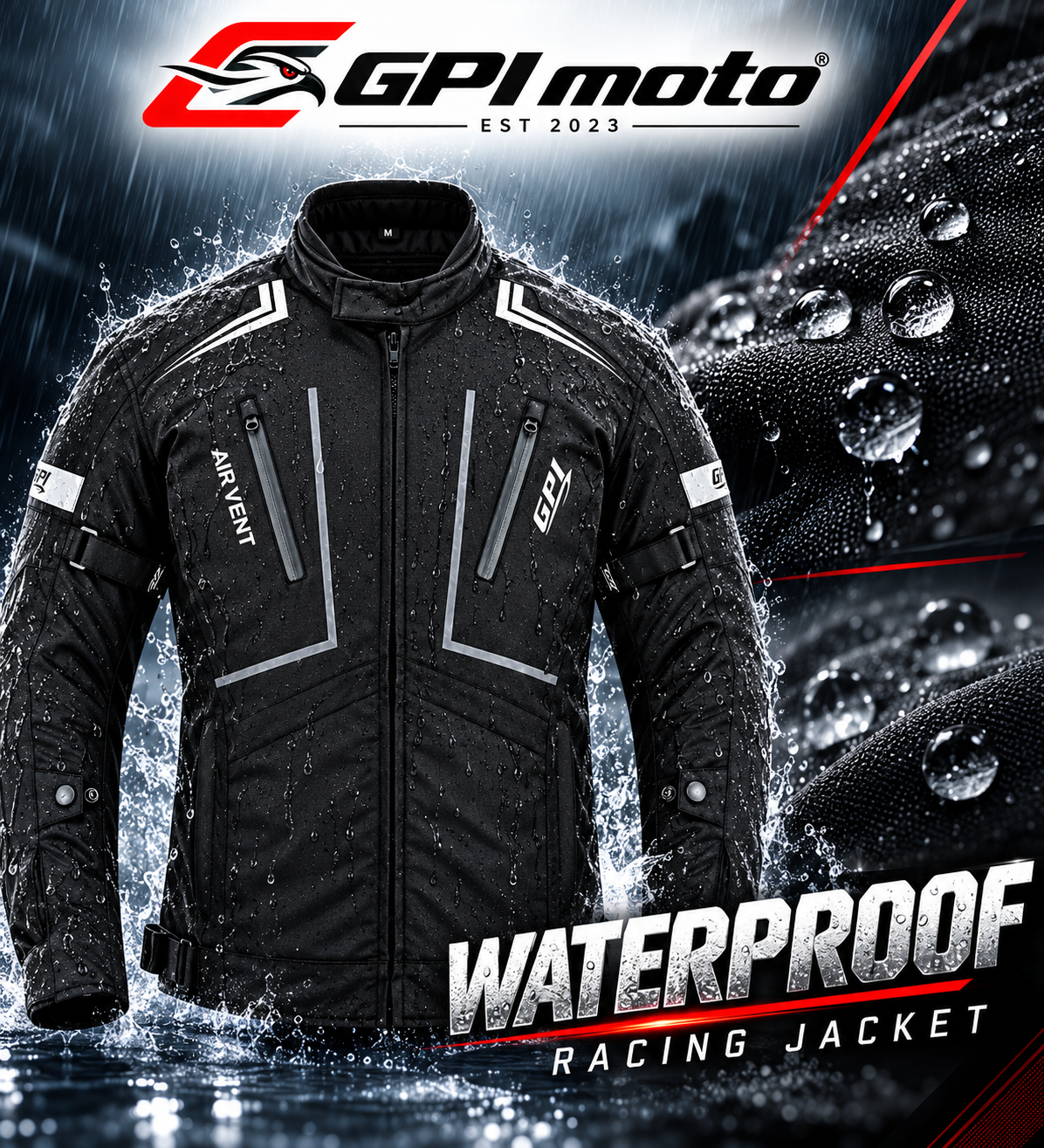 Chaqueta de moto para hombre, suave, ajustable y de alta calidad, para todas las estaciones, con 4 bolsillos, color negro