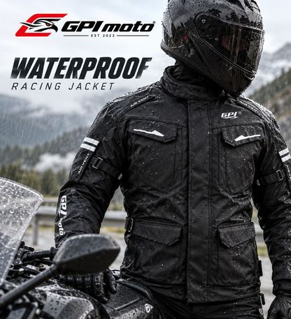 Men’s All-Season High Premium Quality Waterproof Motorcycle Jacket with Removable Armor – Full Black-