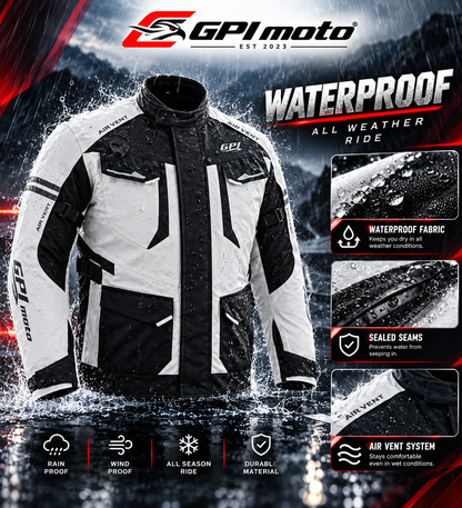 Men’s All-Season 7 Pockets Waterproof High Premium Quality Motorcycle Jacket – Beach/Black-