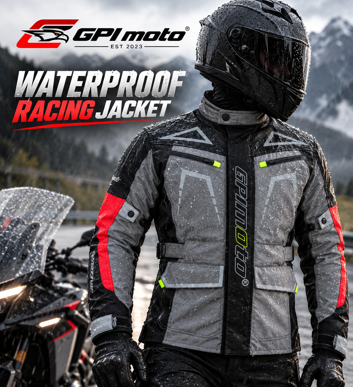 Chaqueta de moto para hombre, suave, ajustable y de alta calidad, para todas las estaciones, con 6 bolsillos, gris/negro