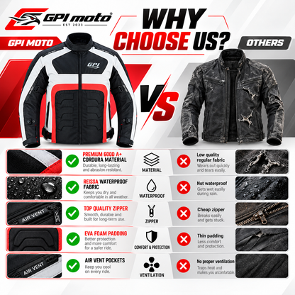 Men’s All-Season High Premium Quality Waterproof Motorcycle Jacket with 4 Pockets – Black/Beach/Red-